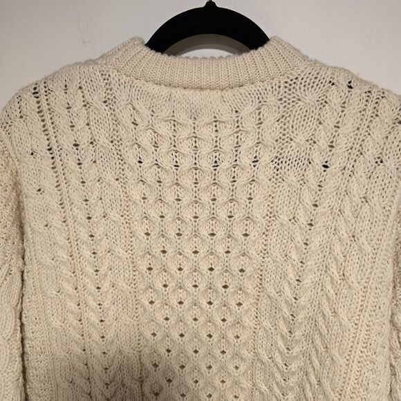 Vintage Orvis Cable Knit Sweater Mens L Cream Wool Fisherman Crew Neck Ireland - Picture 8 of 12